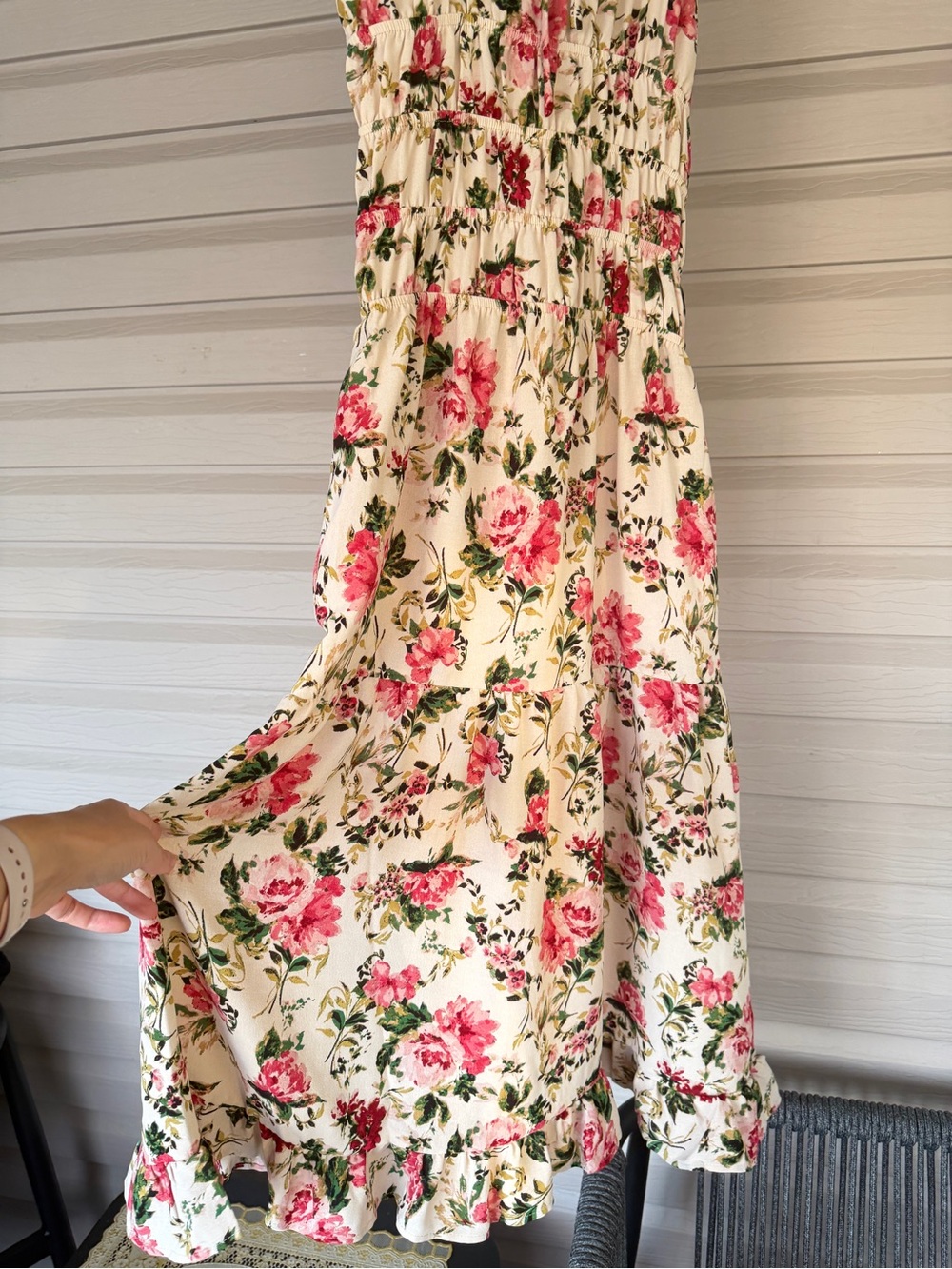 Cottagecore Monteau Pink Rose Smocked Bodice Tiered Maxi Sundress Small S - Picture 7 of 16